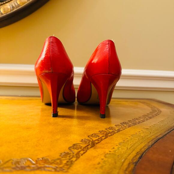 NINA Vintage Womens Red All Leather Peep Toe Heel Pumps Size 8 Made in Spain - Picture 5 of 12